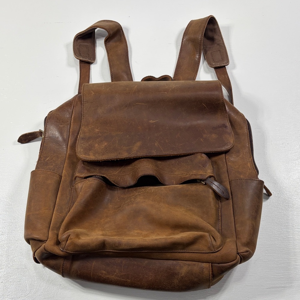 S-Zone Distressed Leather Backpack Brown Rustic Travel Laptop Bag Unisex